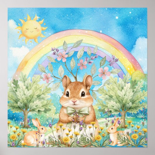 Süße Träume Regenbogen Eichhörnchen & Hasen Kinder Poster (Vorne)