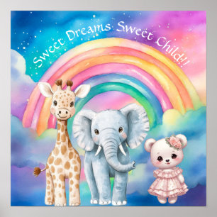 Süße Träume Regenbogen-Elefant & -Giraffe-Nursery Poster