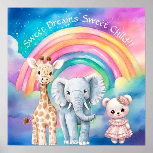 Süße Träume Regenbogen-Elefant & -Giraffe-Nursery Poster (Vorne)