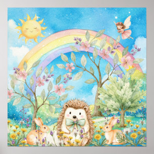 Süße Träume Regenbogen Igel & Hasen Kinderzimmer Poster