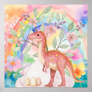 Süße Träume Regenbogen Rosa Dinosaurier Kinderzimm Poster