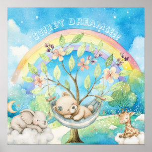 Süße Träume Regenbogen Schlafende Tiere Kinderzimm Poster