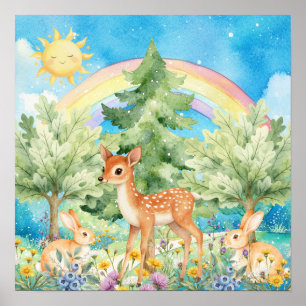 Süße Träume Regenbogenhirsch & Hasen Kinderzimmer  Poster
