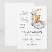 Süße Träume Teddybär auf dem Mond Einladung (Vorne/Hinten)