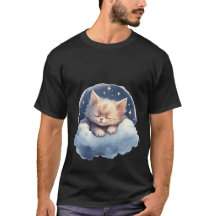 Süße Traumkatze, die auf Wolken-Nacht-Himmel-Kunst