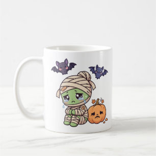 Süße traurige Mumien-Kürbis-Kawaii-Halloween-Flede Kaffeetasse