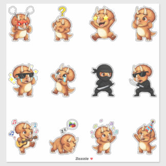 Süße Triceratops-Dinosaurier-Sticker-Pack Emojis Aufkleber