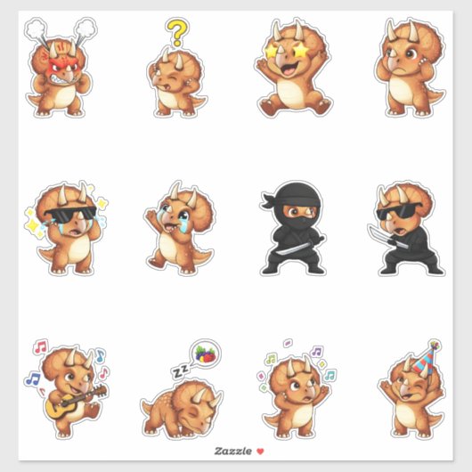 Süße Triceratops-Dinosaurier-Sticker-Pack Emojis Aufkleber (Blatt)