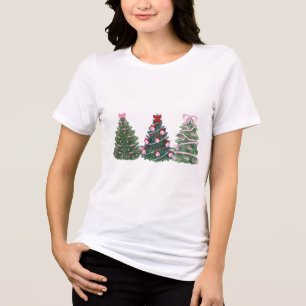 Süße Trio-Weihnachtsbäume mit rosa & roter Dekorat Tri-Blend Shirt