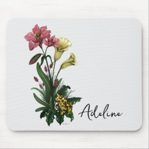 Süße tropische Frosch- und Lilien-Botanik-Blumenku Mousepad