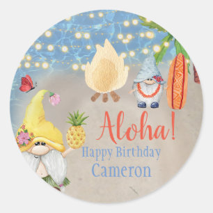 Süße tropische Gnome auf der Beach-Luau-Party Runder Aufkleber