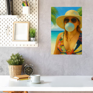 Süße tropische Strand-Schönheit Kaugummiblase Poster