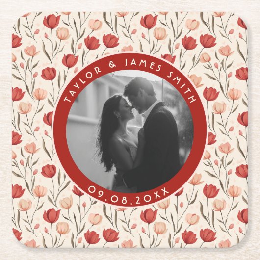 Süße Tulpen-Hochzeit auf Budget-Getränkeuntersetze Rechteckiger Pappuntersetzer (Vorderseite)