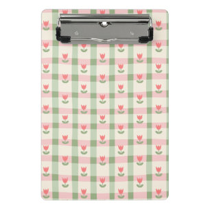 Süße Tulpen-Karo-Muster   Pastell-Blumen  Mini Klemmbrett