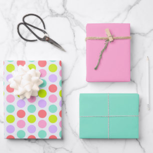 Süße Tupfen, Nelkenrosa und Rotkehlcheneiblau Geschenkpapier Set