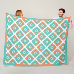 Süße Türkis-Diamant-Quadrate Ikat-Mosaik-Muster Fleecedecke