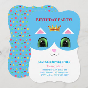 Süße Türkis & Weiße Prinz Smokingkatze Geburtstag Einladung