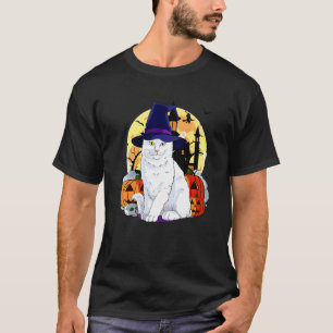 Süße türkische Angora-Katze Halloween Hexe Kürbis T-Shirt