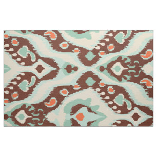 Süße türkisfarbene orangebraune Ikat-Stammesmuster Stoff