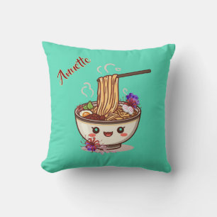 Süße türkisfarbene Ramen-Schale Floral Kissen