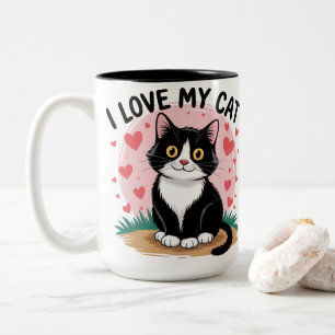 Süße Tuxedo-Katze Herzen Liebe Aufkleber Zweifarbige Tasse