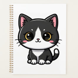 Süße Tuxedo-Katze im Kawaii-Cartoonstil Planer
