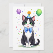 Süße Tuxedo-Katze mit Fliege Alles Gute zum Geburt