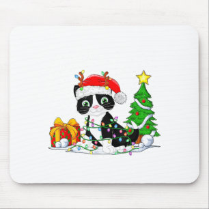 Süße Tuxedo-Katze Santa Weihnachtsbaum Lichter Xma Mousepad