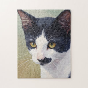 Süße Tuxedo-Katze Schwarz-Weiß-Katze Puzzle-Kunst Puzzle