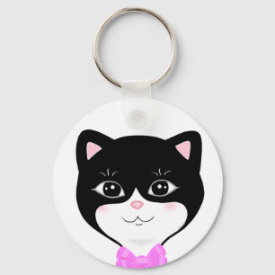 Süße Tuxedo-Katzen Gesicht Schlüsselanhänger