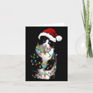 Süße Tuxedo-Schwarze Katze Weihnachtslicht Katze W Karte