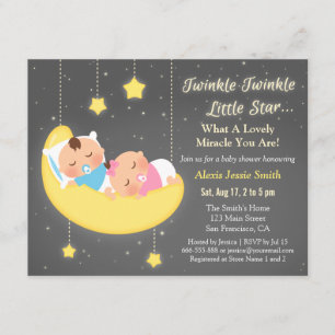 Süße Twinkle Twinkle Little Star Zwillings-Baby-Pa Einladung