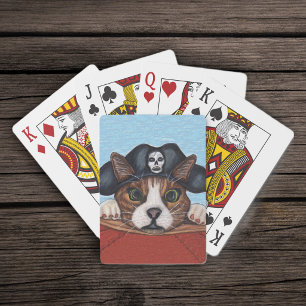 Süße überraschte braun gestreifte Piratenkatze Spielkarten