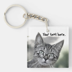 Süße überraschte Katze mit Brille Schlüsselanhänge Schlüsselanhänger