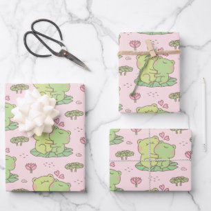 Süße umarmende Frösche im Liebesmuster Rosa Geschenkpapier Set