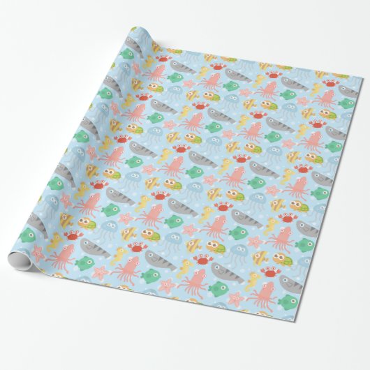 Süße und bunte Unterwassertiere Muster Geschenkpapier (Ungerollt)