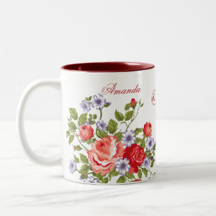 Süße und bunte Vintage-Frühlingsblumen Name Anfang Zweifarbige Tasse