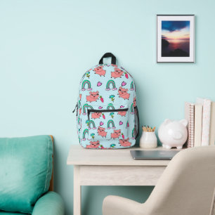 Süße und eigenartige Schweine und Regenbogen Muste Bedruckter Rucksack