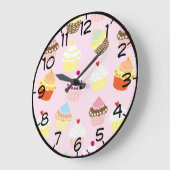 Süße und farbenfrohe Cupcake-Muster mit Zahlen Große Wanduhr (Winkel)
