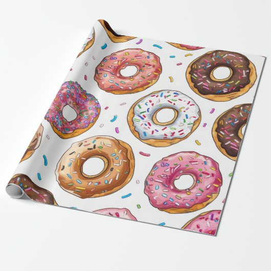Süße und farbenfrohe Donut-Muster Geschenkpapier (Ungerollt)