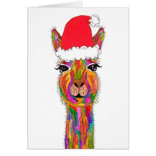 Süße und farbenfrohe Lama-Weihnachtskarte