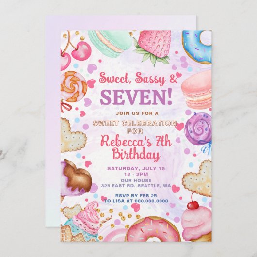 Süße und freche 7. Geburtstagsfeier Einladung (Vorne/Hinten)