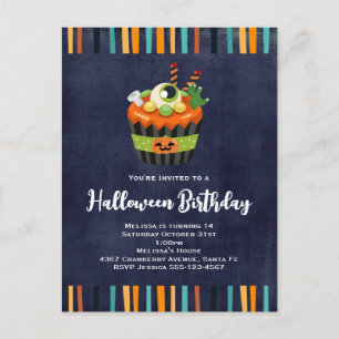Süße und gruselige Halloween-Cupcake-Party-Einladu Einladungspostkarte