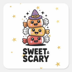 Süße und gruselige niedliche Halloween-Süßigkeiten Quadratischer Aufkleber