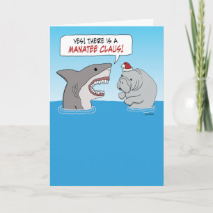 Süße und lustige Hai- und Manatee-Claus-Weihnachte Karte