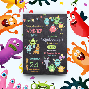 Süße und lustige Monster-Kinder-Geburtstagsfeier f Einladung