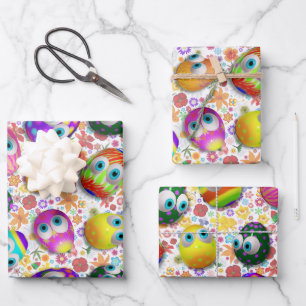 Süße und lustige Oster-Eier-Cartoon Geschenkpapier Set