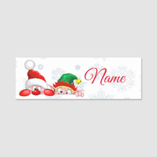 Süße und lustige Weihnachtsmann- und Elf-Figuren s Namensschild