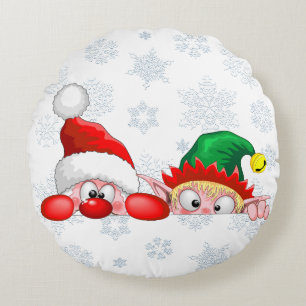 Süße und lustige Weihnachtsmann- und Elf-Figuren s Rundes Kissen
