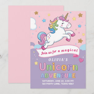 Süße und magische Einhorn Regenbogen Mädchen Gebur Einladung